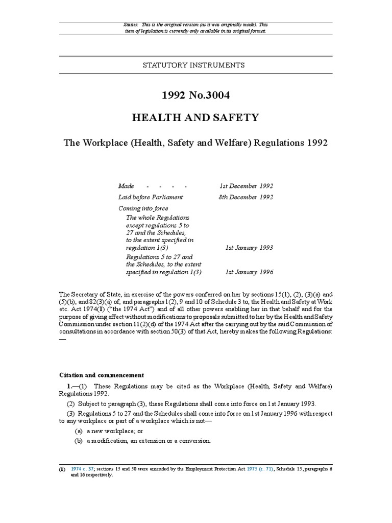 The Workplace (Health, Safety and Welfare) Regulations 1992 PDF Traffic Window