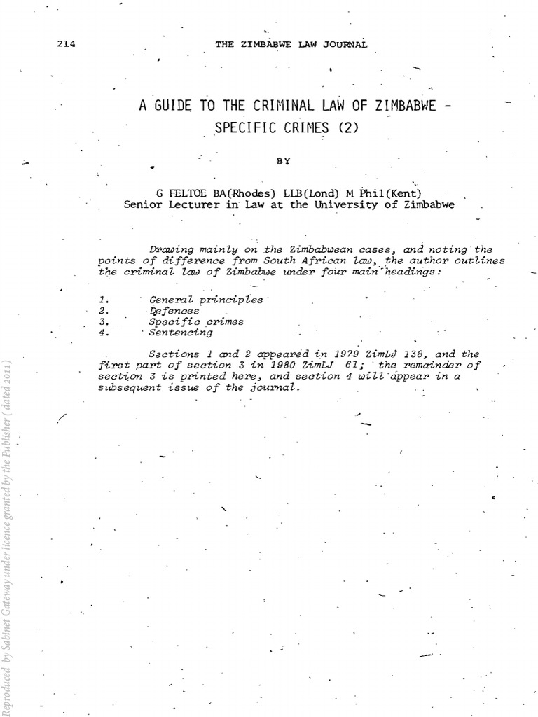 Guide to Criminal Law in Zimbabwe | PDF | Burglary | Kidnapping