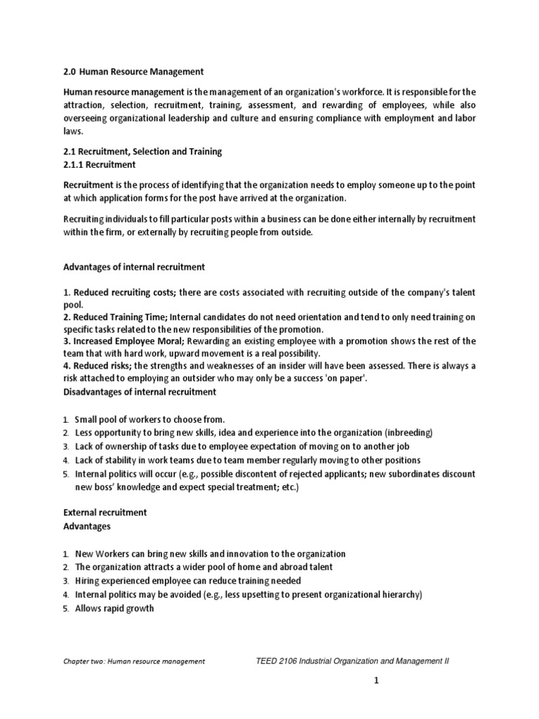 TEED 2106 Chapter Two - Human Resource Management | PDF | Performance ...