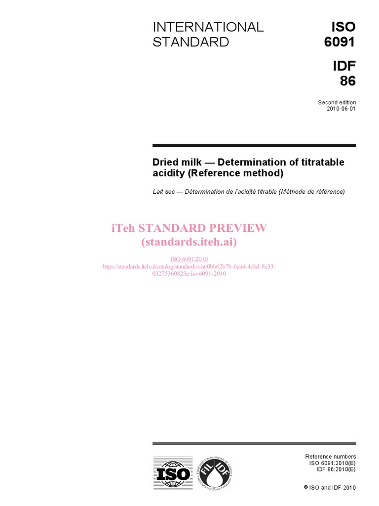 ISO60912010 Titratable Acidity in Milk Powder PDF International