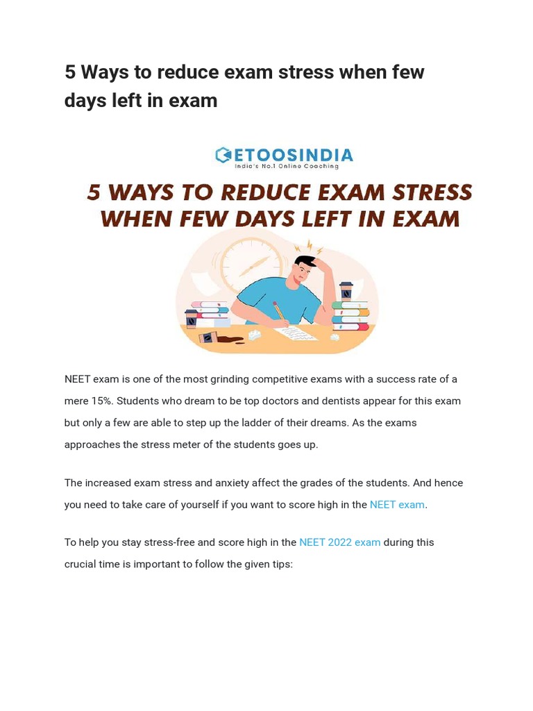 5 Ways To Reduce Exam Stress When Few Days Left in Exam | PDF | Health ...