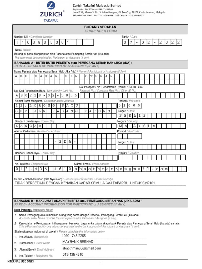 Surrender Form | PDF | Bisnis | Pengelolaan Keuangan & Uang