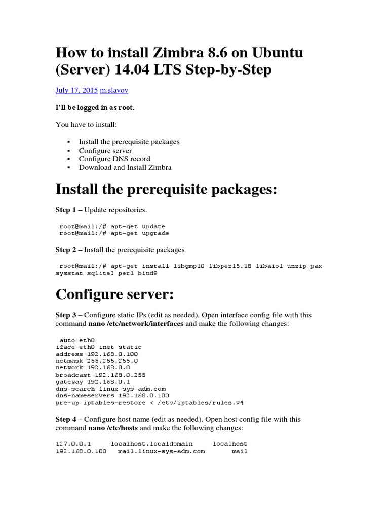How To Install Zimbra 8 (UBUNTU-SERVER), PDF, Web Server