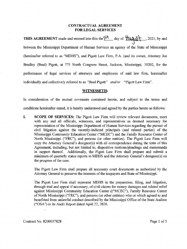 Pigott Legal Services Contract Fully Executed 8.1.2021 | PDF