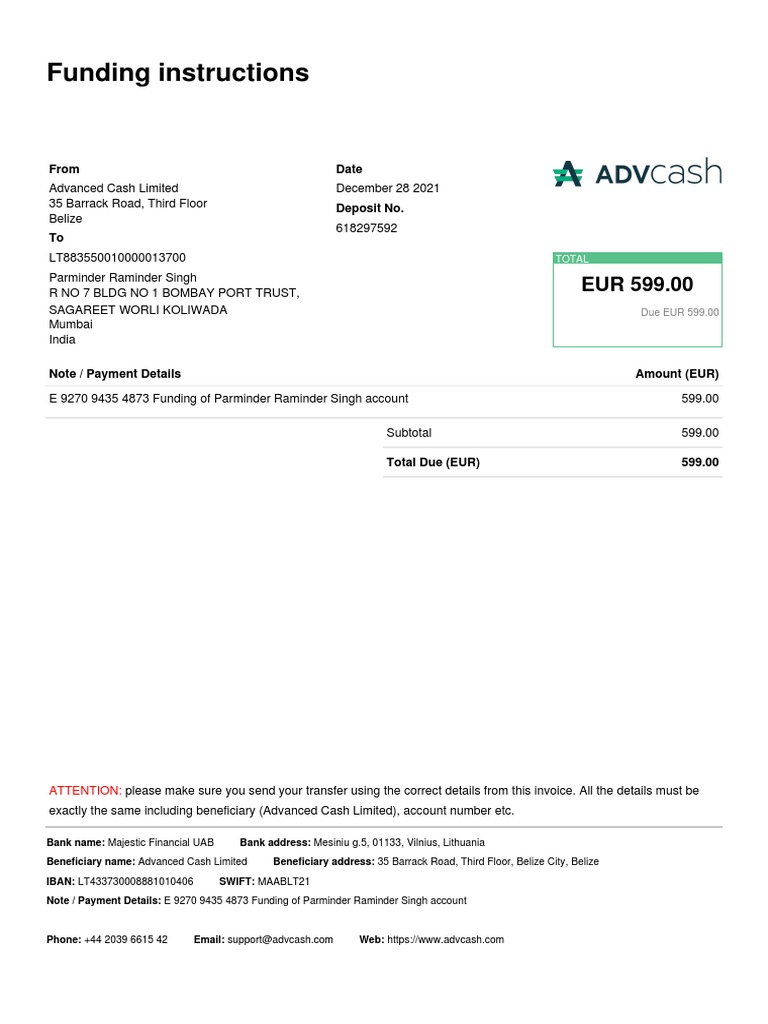 Funding Instructions: From Date | PDF