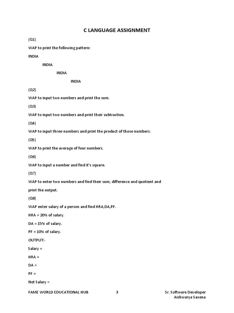 C Language Assignment | Download Free PDF | Computing | Computer ...
