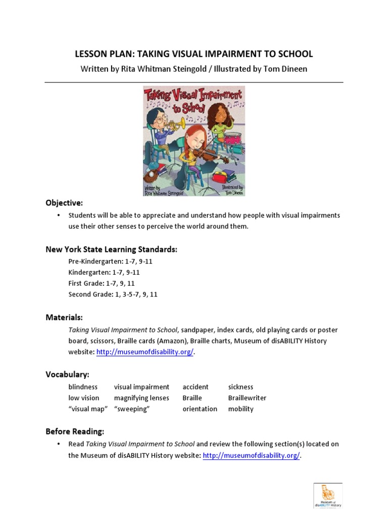 Lesson Plan Taking Visual Impairment To School PDF Visual