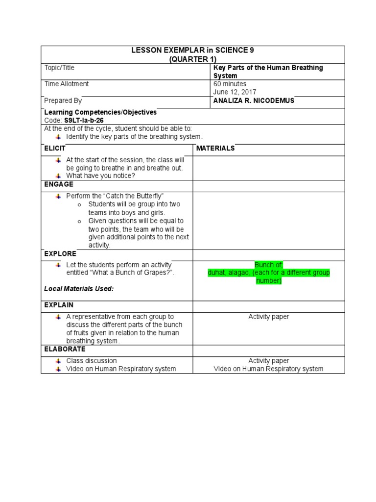 Grade 9 Science Lesson: Breathing System | PDF | Language Arts ...