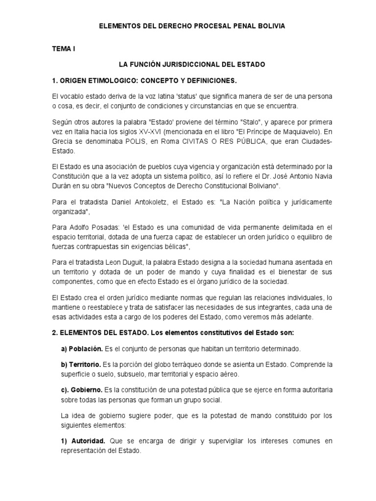 Derecho Procesal Penal Tema 1 Bolivia | PDF | Derecho penal | Jurisdicción