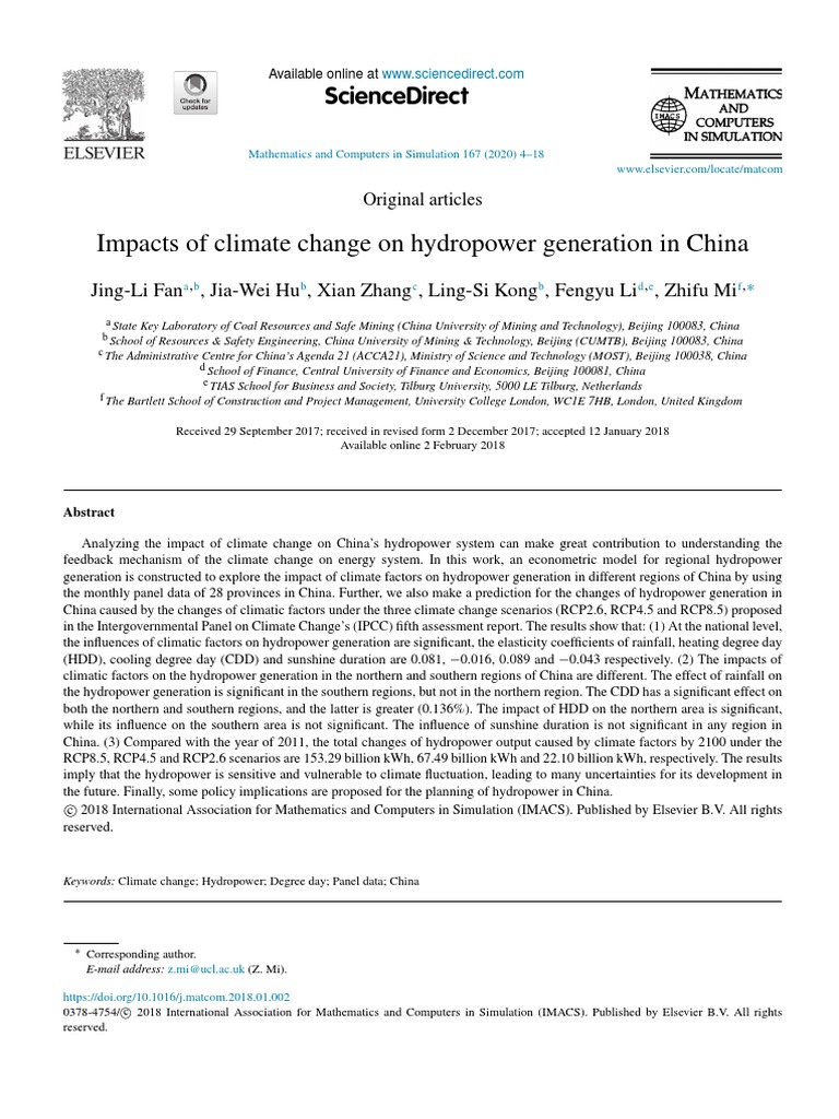 Climate Change Effects on China's Hydropower | PDF | Climate Change ...