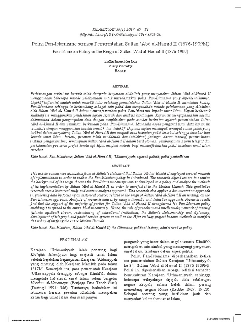 Polisi Pan-Islamisme Sultan Abdul Hamid II | PDF | Politik
