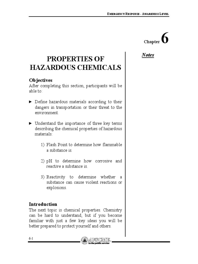 Properties of Hazardous Chemicals Objectives PDF Ph Dangerous Goods