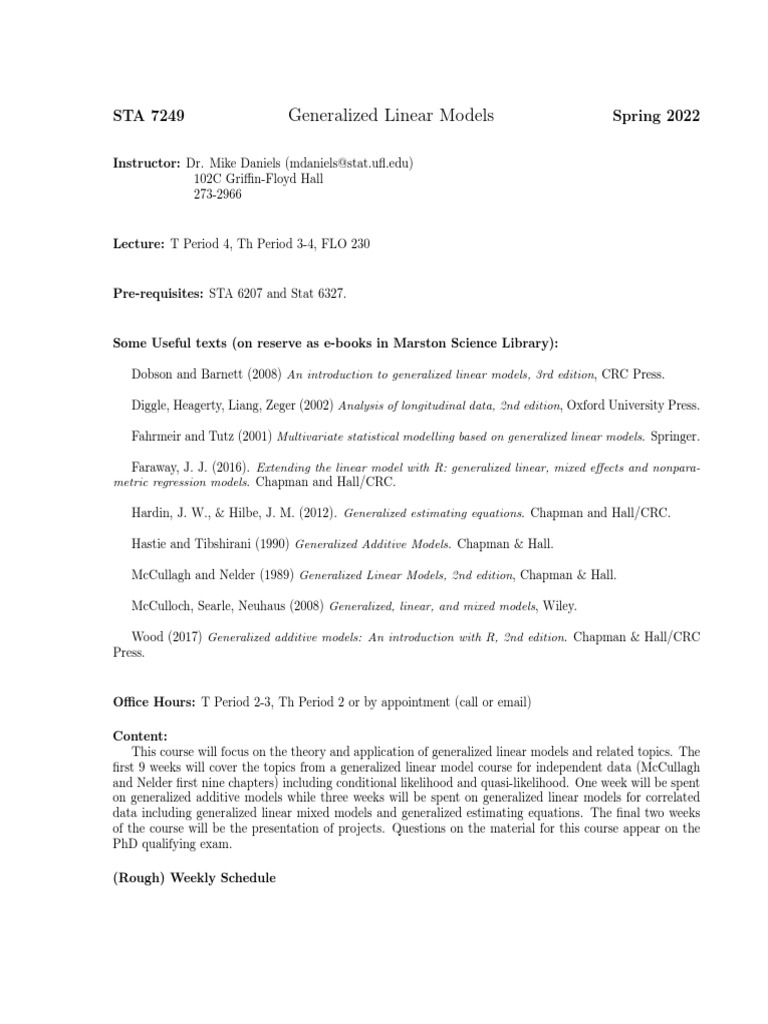 Generalized Linear Models Course Syllabus | PDF | Linear Regression ...