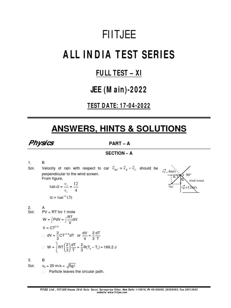 AITS JEE Main 2022 Solutions | PDF | Chemistry | Nature