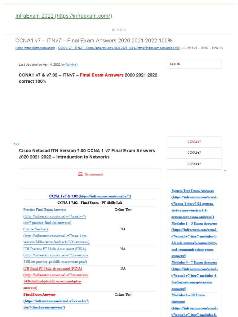 Ccna1 v7 itnv7 final exam answers 2020 2021 2022 100 infraexam