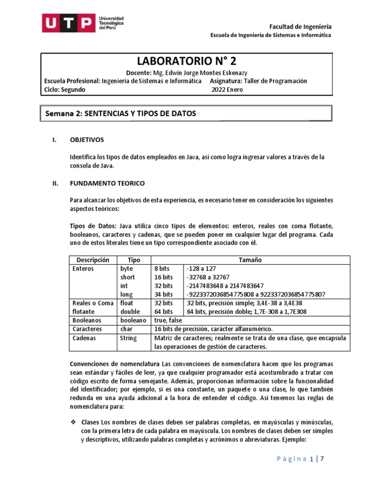 S02 S2 Guia De Laboratorio 2 Pdf Java Lenguaje De Programación Poco