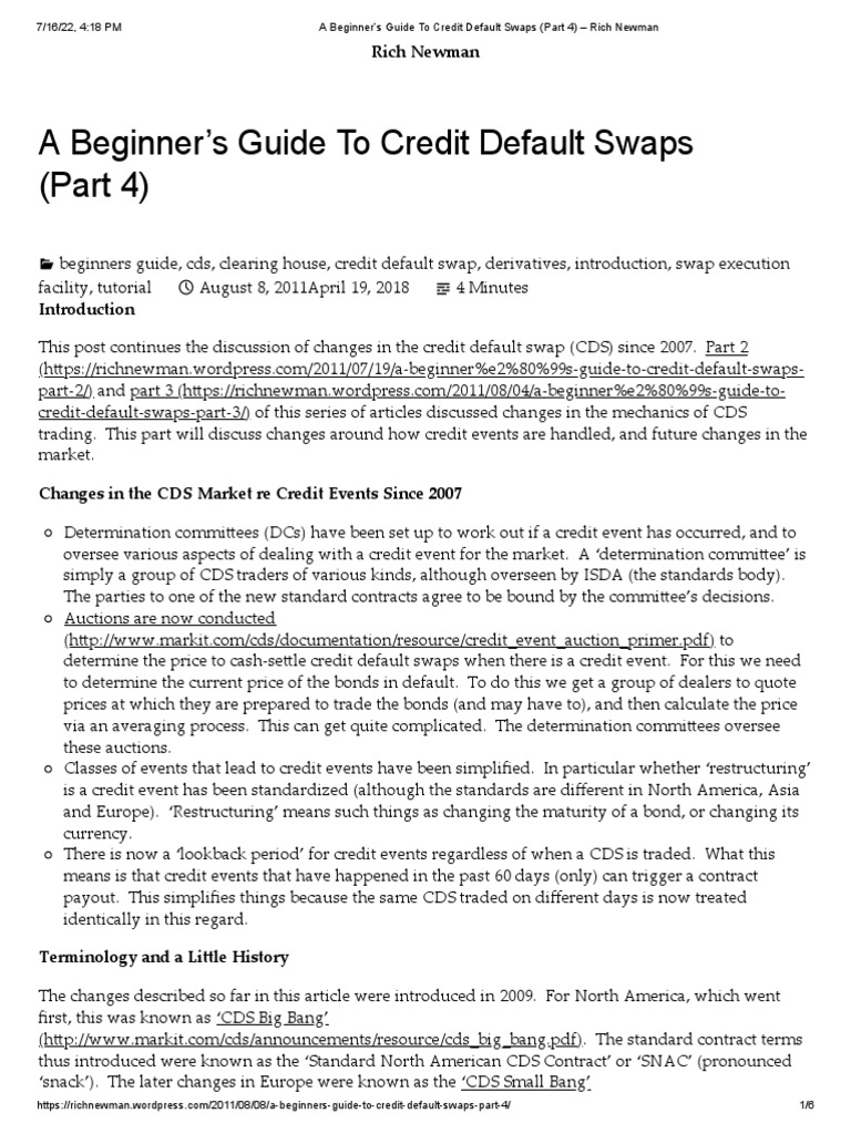 A Beginner's Guide To Credit Default Swaps (Part 4) - Rich Newman | PDF ...