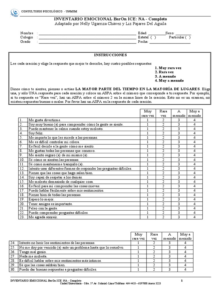 Cuestionario COMPLETO BARON | PDF