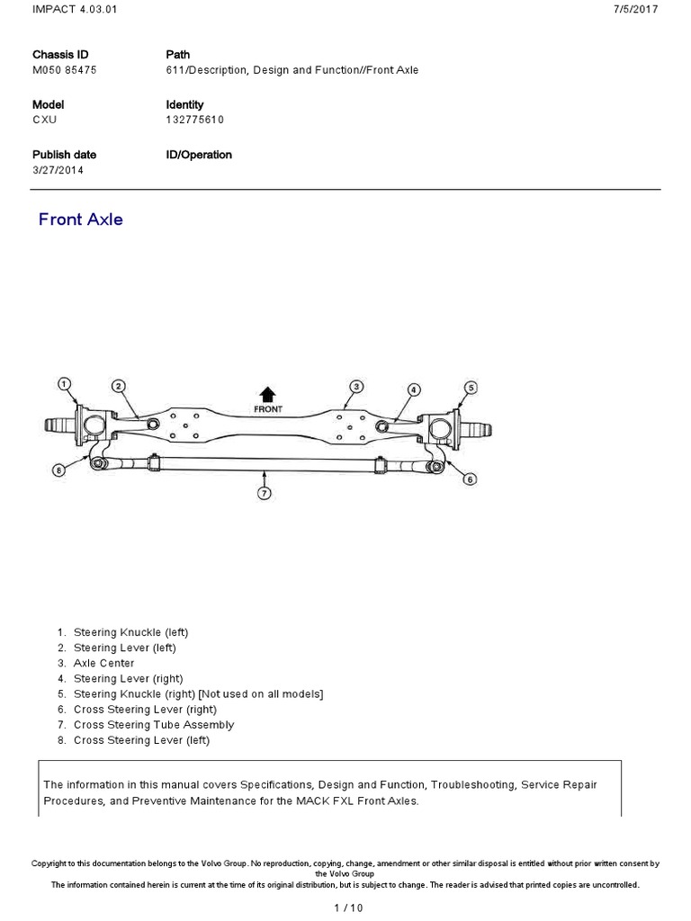 Front Axle Description Design and function CXU PERU PDF Steering Axle