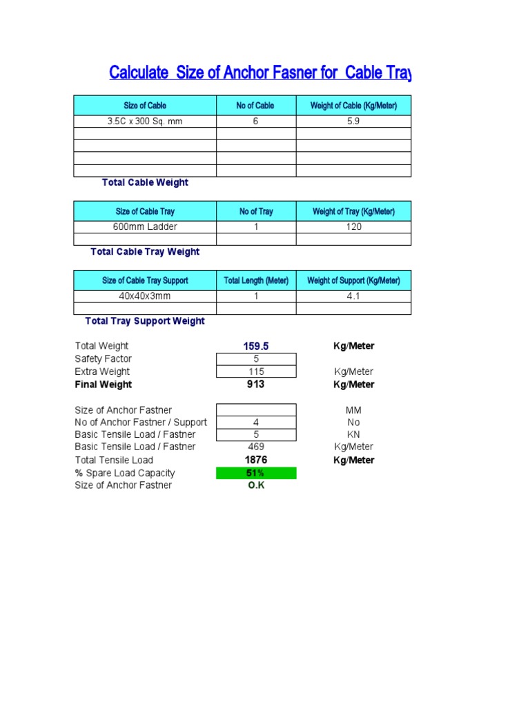 Cable Tray Support & Fasner Calculation | PDF