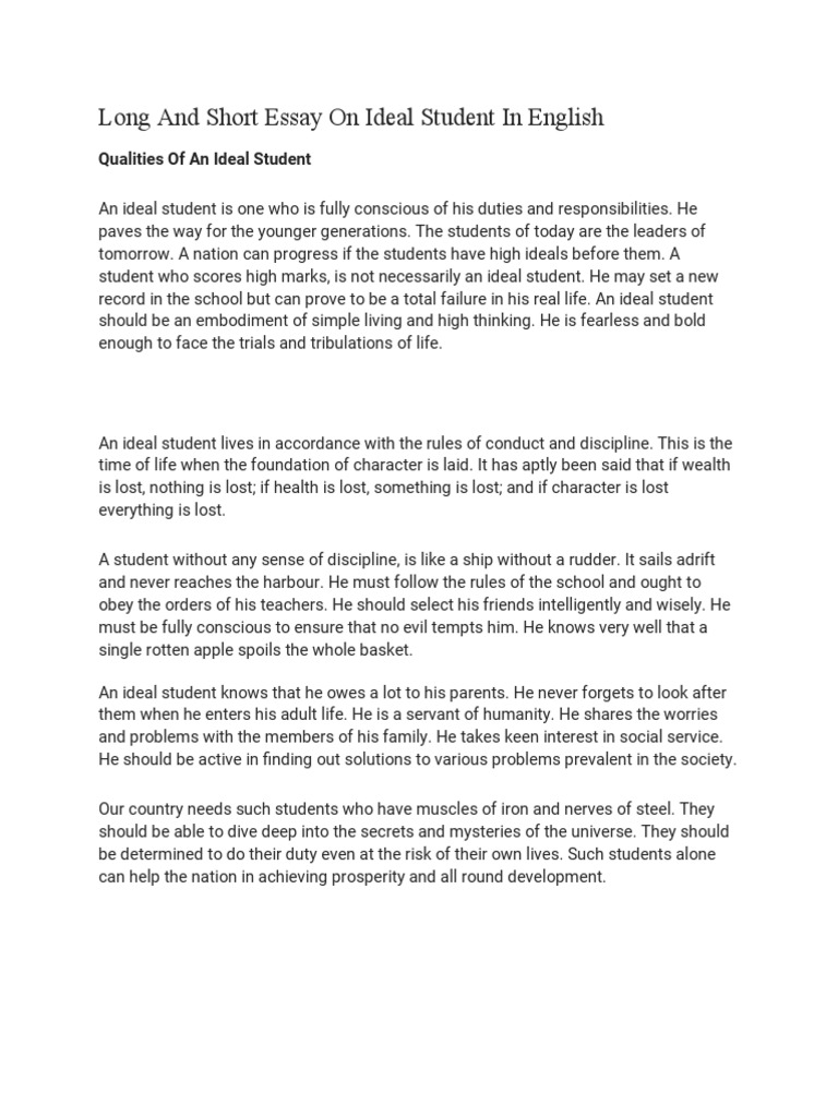 Long and Short Essay On Ideal Student in English | PDF | Career ...