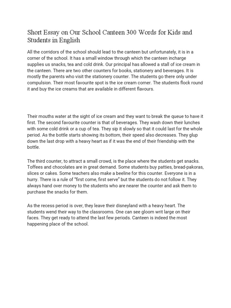 Short Essay on Our School Canteen PDF