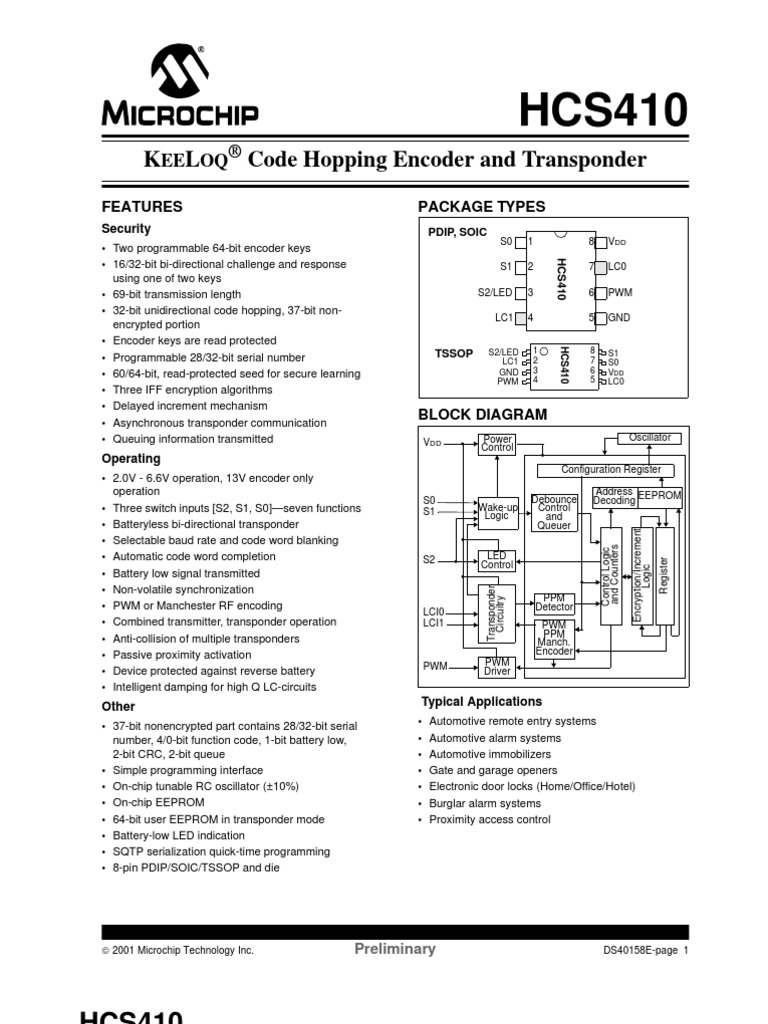 KEELOQ® Code Hopping Encoder and Transponder | PDF | Key (Cryptography ...