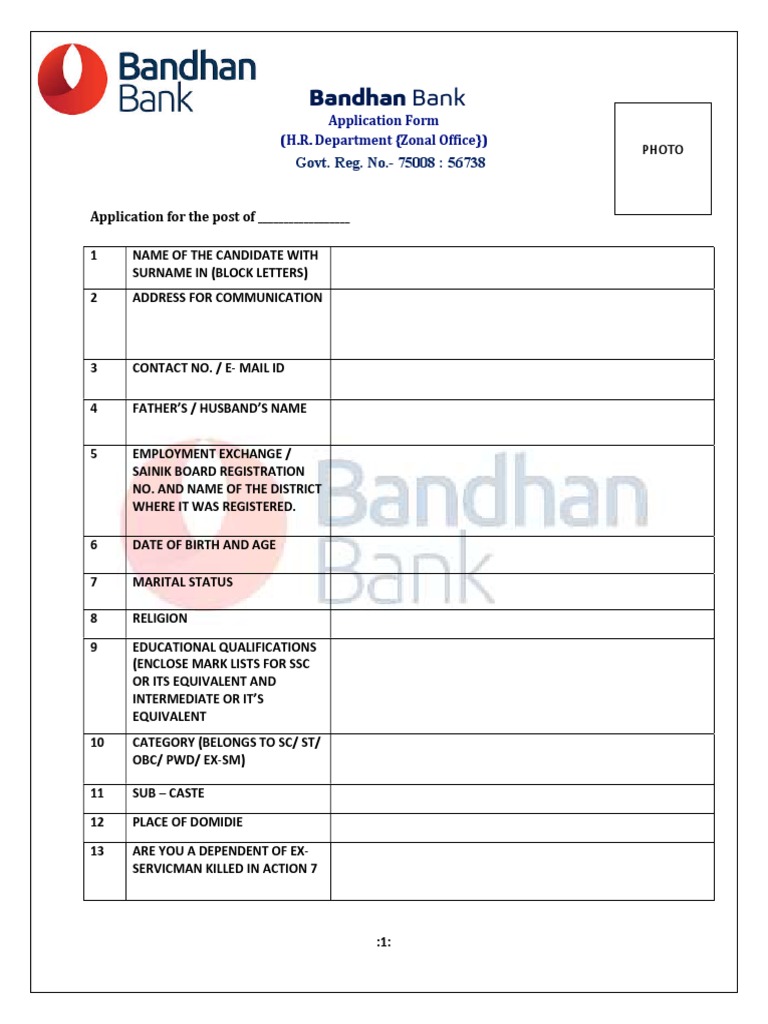 Bandhan Bank Job Application Form | PDF | Disability | Justice