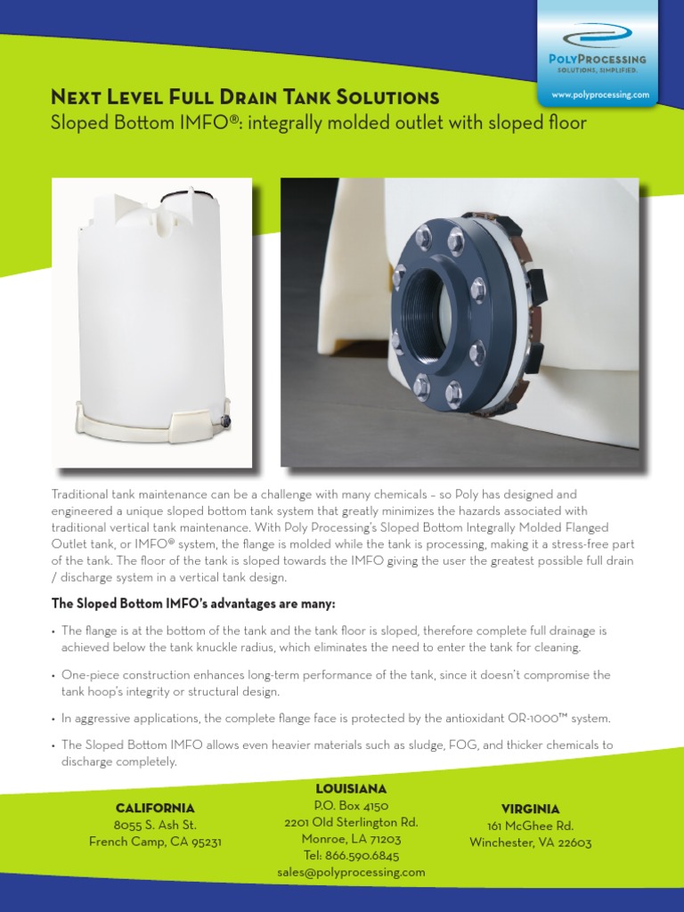 Next Level Full Drain Tank Solutions Sloped Bottom IMFO® Integrally