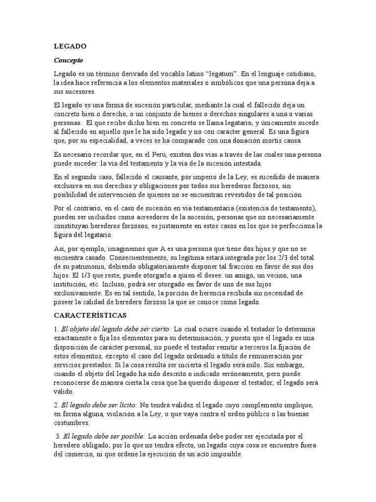 LEGADO | PDF | Voluntad y testamento | Herencia