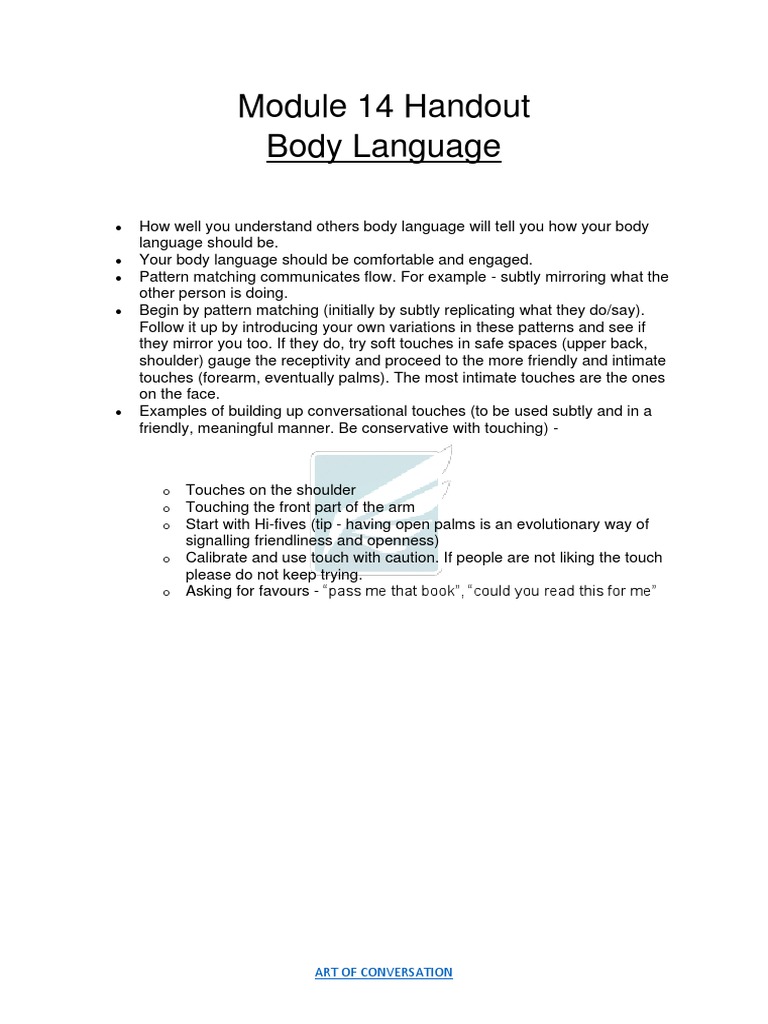 Module 14 Handout Body Language: Art of Conversation | PDF