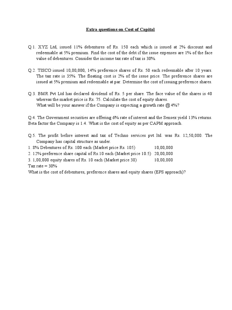 Extra Questions On Cost of Capital | PDF