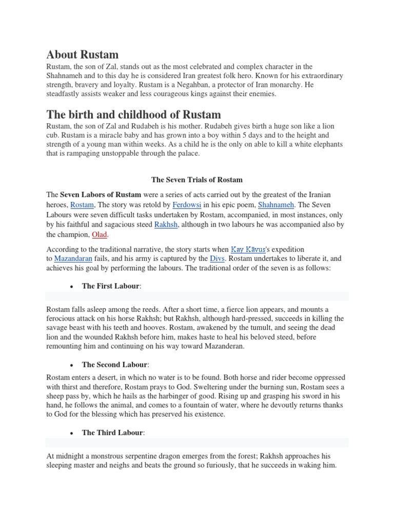 The Seven Trials of Rustam in Shahnameh | PDF