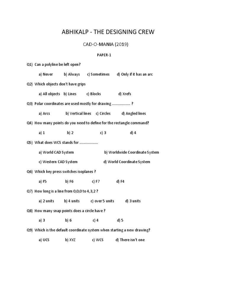 AutoCAD Quiz Questions and Answers | PDF