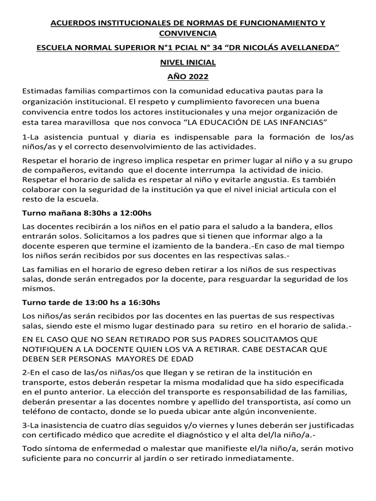Normas de Convivencia Escolar 2022 | PDF | Método de enseñanza