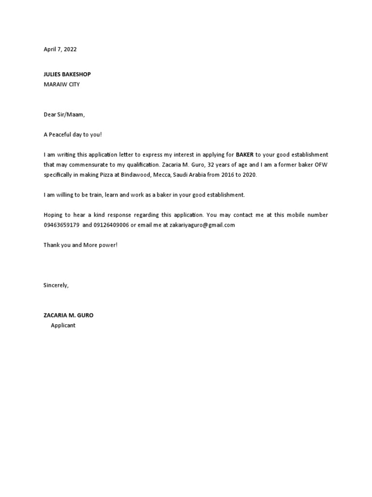 ZACARIA M. GURO - Application Letter | PDF