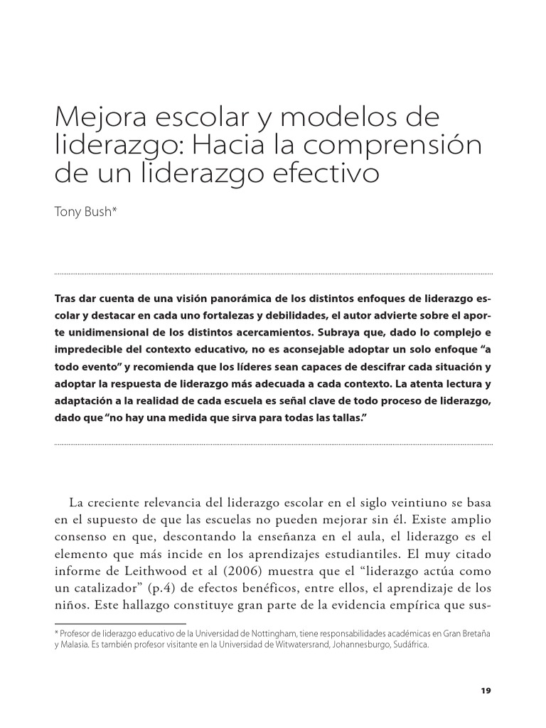 Liderazgo Escolar: Claves para la Mejora | PDF | Liderazgo | Liderazgo