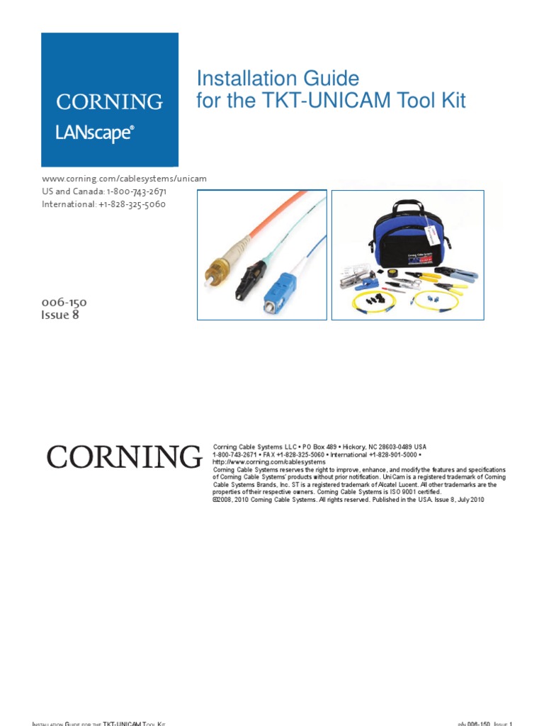 Corning Installation Guide For The TKTUNICAM Tool Kit 006150 PDF