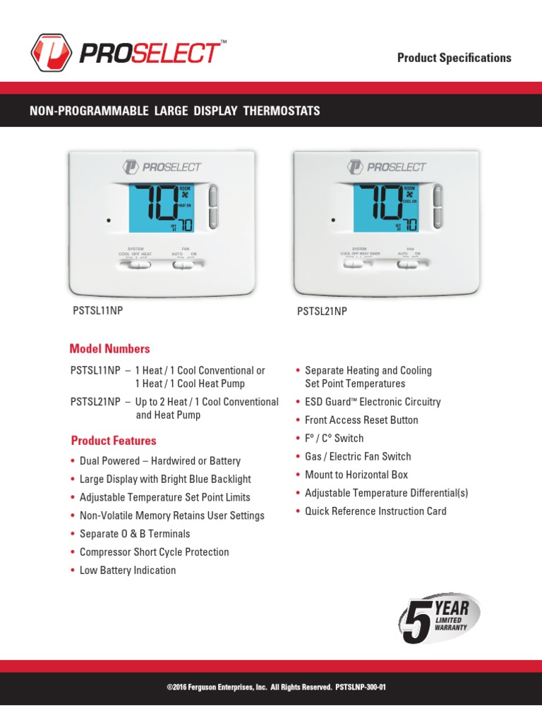 NonProgrammable Large Display Thermostats Model Numbers PDF