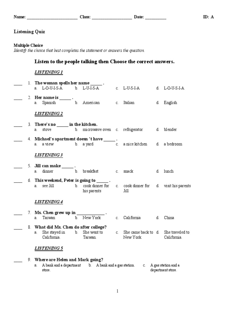 Listening Quiz Instructions | PDF