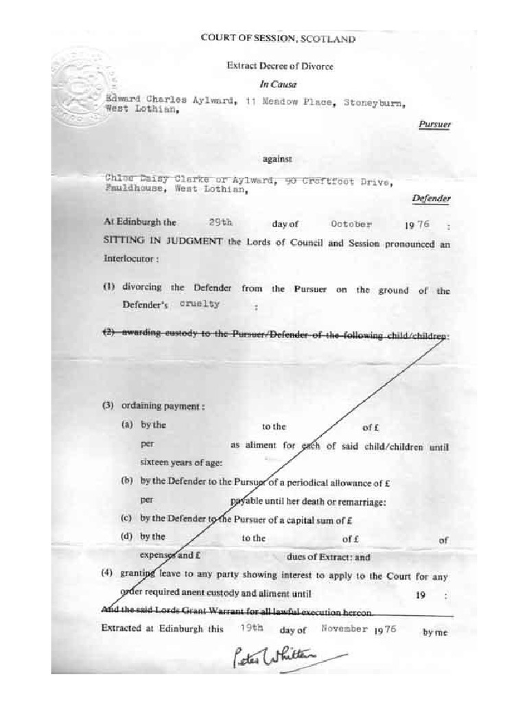 Extract Decree of Divorce-Scotland | PDF