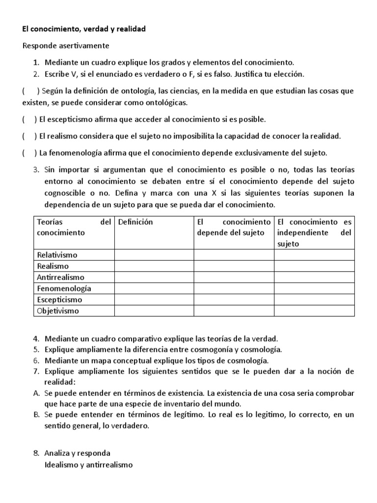 Conocimiento, Verdad y Realidad | PDF | Realismo filosófico | Conocimiento