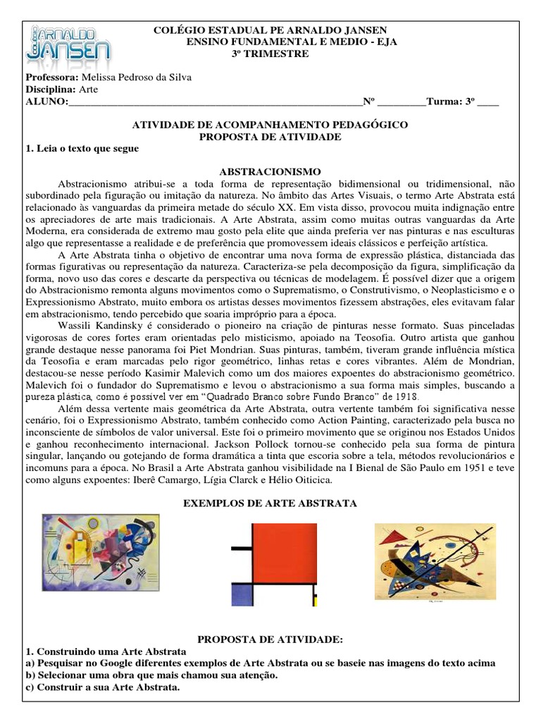 Atividade Abstracionista Outubro | PDF | Arte abstrata | Estética