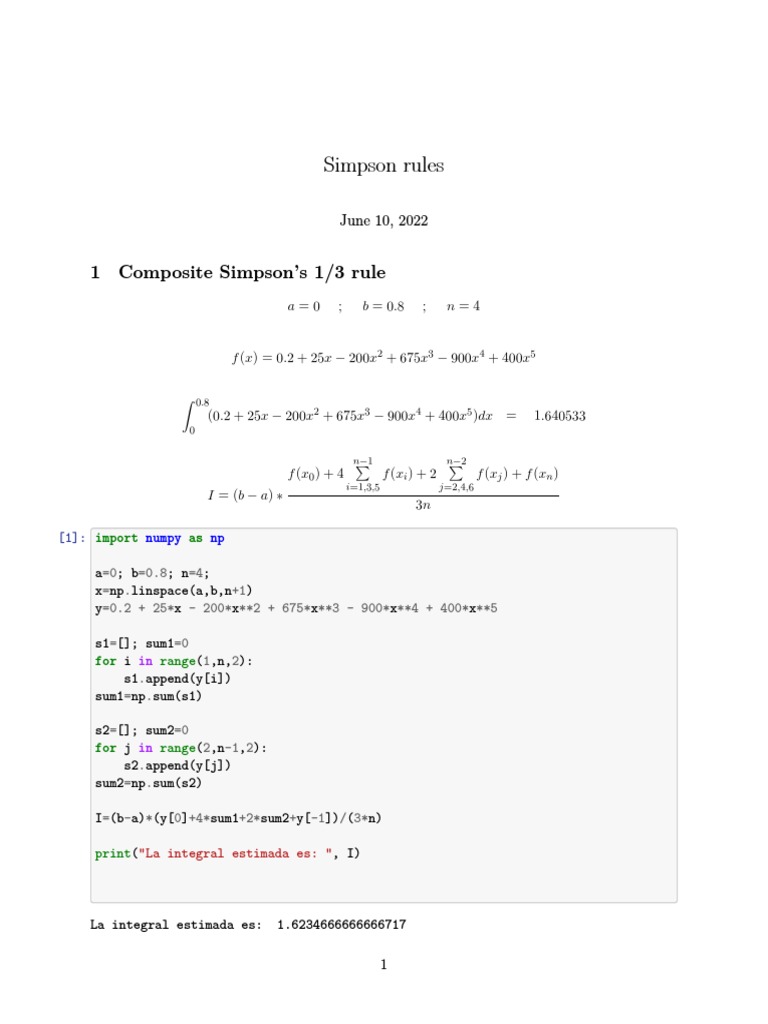 Simpson Rules: 1 Composite Simpson's 1/3 Rule | PDF