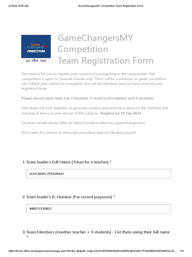 Sarawak School STEM Competition Registration | PDF