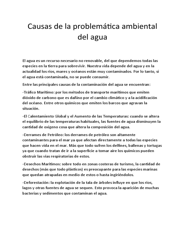 Causas y soluciones a la contaminación del agua | PDF | Agua | Mar