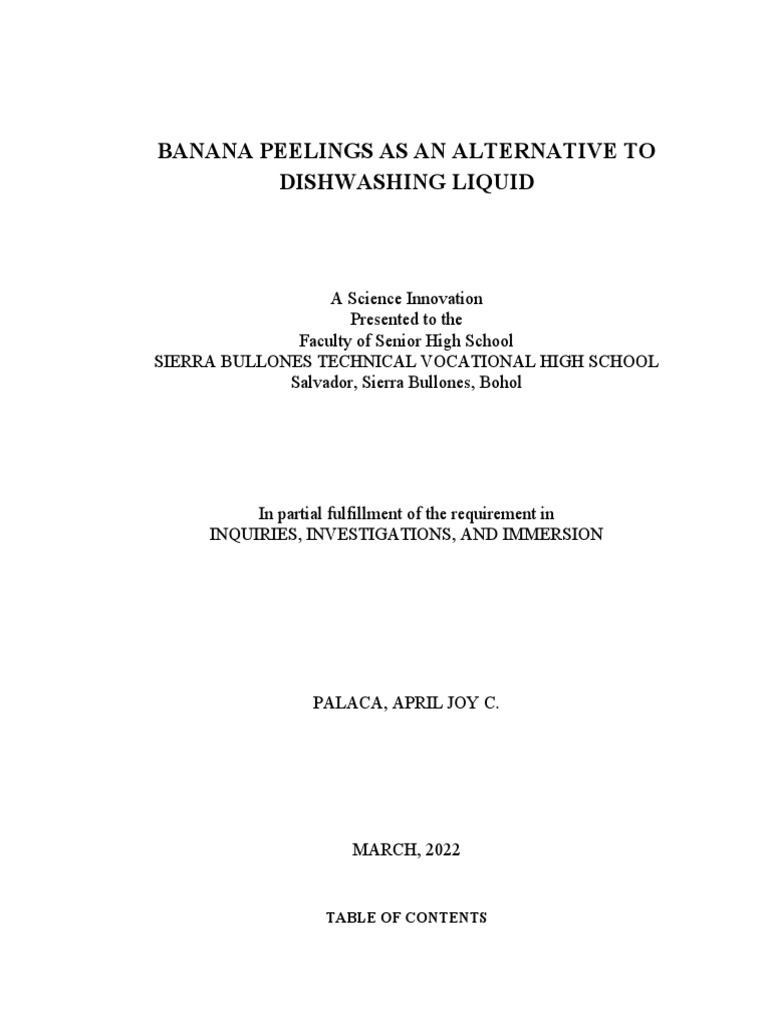 Banana Peelings As An Alternative To Dishwashing Liquid PDF Banana