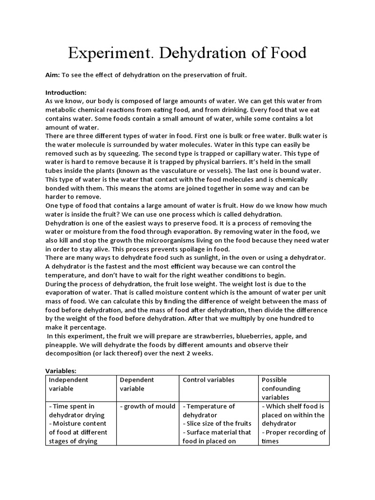 Fruit Dehydration and Preservation Experiment | PDF | Water | Foods