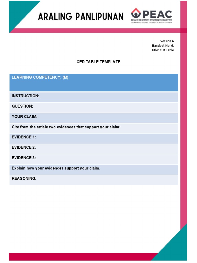 S6 APREG Handout6.1 CER Table Template | PDF