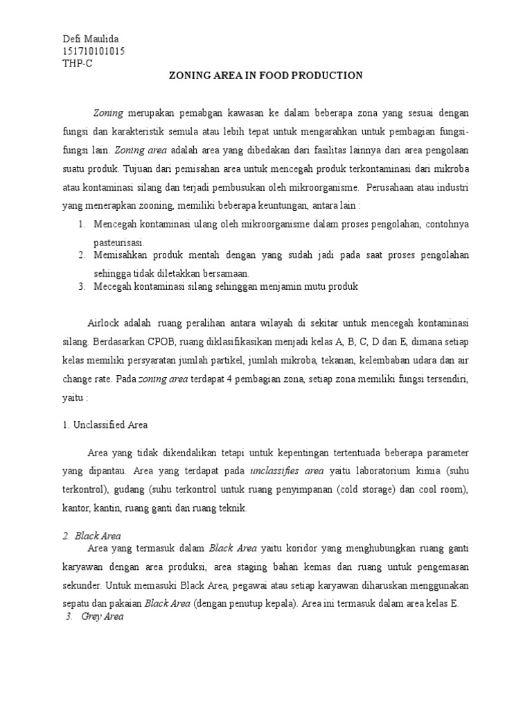 Zoning Area in Food Production PDF Free | PDF